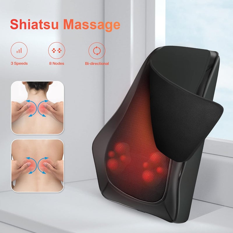 COMFIER مدلك ظهر مع حرارة، مدلك عنق وظهر عميق بتقنية الشياتسو مع اهتزاز وحرارة، وسادة تدليك للعنق والظهر كهدية للنساء والرجال - للاستخدام في المنزل والمكتب - Image 3
